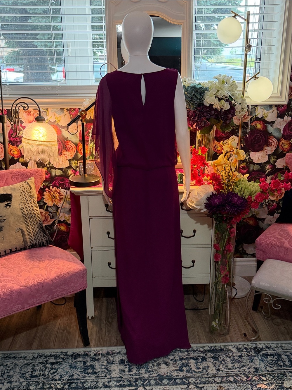 BCBG Pleated One-Shoulder Maxi Dress in Plum Berry - Picture 10 of 13